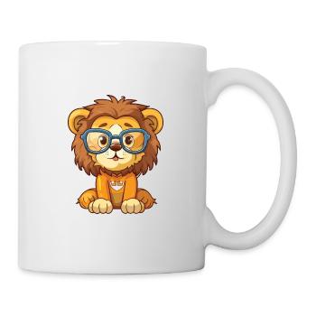 Lion portant des lunettes Dessin animé Kawaii Illustration - Mug blanc - blanc - Droite