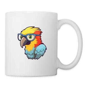 Papagei mit Brille Cartoon Kawaii Illustration - Tasse - Weiß - Rechts