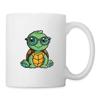 Schildkröte mit Brille Karikatur Kawaii Illustration - Tasse - Weiß - Rechts