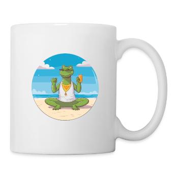 Crocodile Cartoon Yoga Beach Summer Illustration - Mug - white - Right