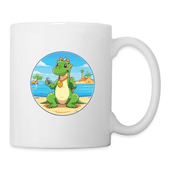 Dinosaur Cartoon Yoga Beach Summer Illustration - Mug - white - Right