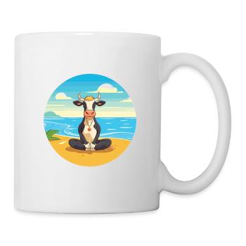 Cow Cartoon Yoga Beach Summer Illustration - Mug - white - Right