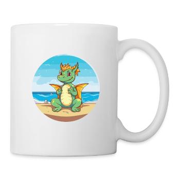 Dragon Cartoon Yoga Beach Summer Illustration - Mug - white - Right
