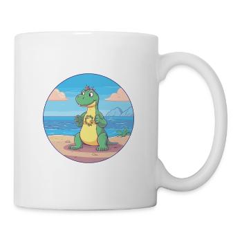 Dinosaur Cartoon Yoga Beach Summer Illustration - Mug - white - Right
