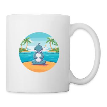 Delphin-Karikatur-Yoga-Strand-Sommer-Illustration - Tasse - Weiß - Rechts