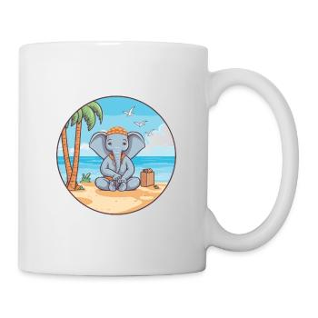 Elefantenkarikatur Yoga Strand Sommer Illustration - Tasse - Weiß - Rechts