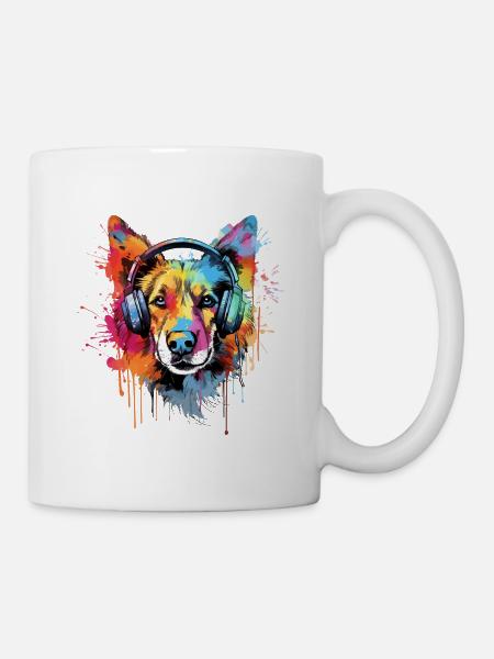 Hund mit Kopfhörer Musik - Tasse - Weiß