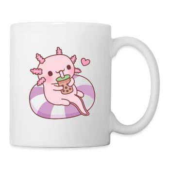 Cute Axolotl Chilling On Pool Float Drinking Boba - Mug - white - Right
