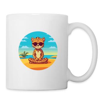 Leopard Cartoon Yoga Beach Summer Illustration - Mug - white - Right