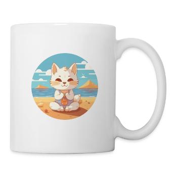 Kitten Cartoon Yoga Beach Summer Illustration - Mug - white - Right