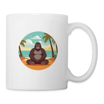 Gorilla Cartoon Yoga Beach Summer Illustration - Mug - white - Right