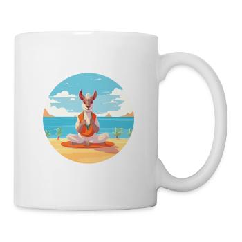 Ziege-Karikatur-Yoga-Strand-Sommer-Illustration - Tasse - Weiß - Rechts