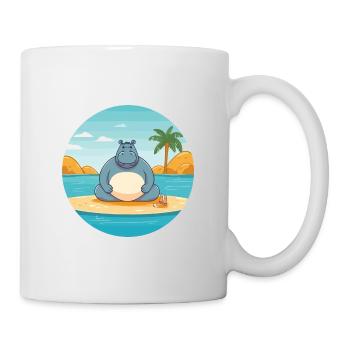 Nilpferd-Karikatur-Yoga-Strand-Sommer-Illustration - Tasse - Weiß - Rechts