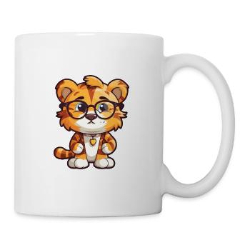 Tiger mit Brille Karikatur Kawaii Illustration - Tasse - Weiß - Rechts