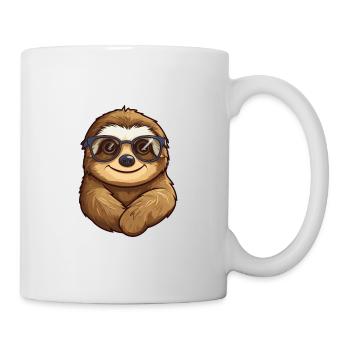 Faultier mit Brille Karikatur Kawaii Illustration - Tasse - Weiß - Rechts
