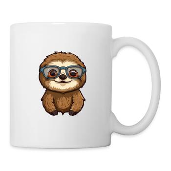 Faultier mit Brille Karikatur Kawaii Illustration - Tasse - Weiß - Rechts
