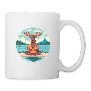 Elchkarikatur Yoga Strand Sommer Illustration - Tasse - Weiß - Rechts