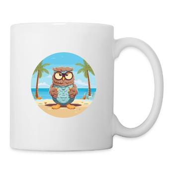 Owl Cartoon Yoga Beach Summer Illustration - Mug - white - Right