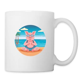 Pig Cartoon Yoga Beach Summer Illustration - Mug - white - Right