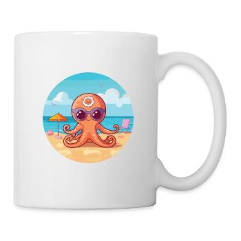 Oktopus-Karikatur-Yoga-Strand-Sommer-Illustration - Tasse - Weiß - Rechts