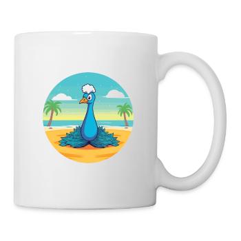 Pfauenkarikatur Yoga Strand Sommer Illustration - Tasse - Weiß - Rechts