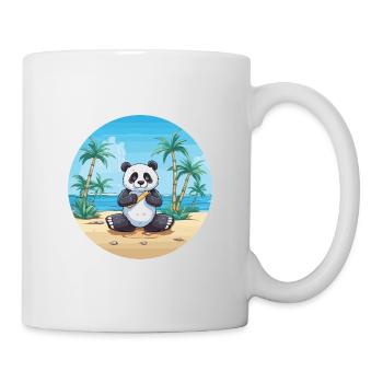 Panda-Karikatur-Yoga-Strand-Sommer-Illustration - Tasse - Weiß - Rechts