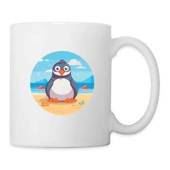 Penguin Cartoon Yoga Beach Summer Illustration - Mug - white - Right