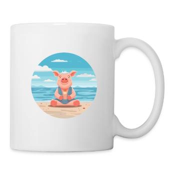 Pig Cartoon Yoga Beach Summer Illustration - Mug - white - Right