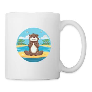 Otter-Karikatur-Yoga-Strand-Sommer-Illustration - Tasse - Weiß - Rechts