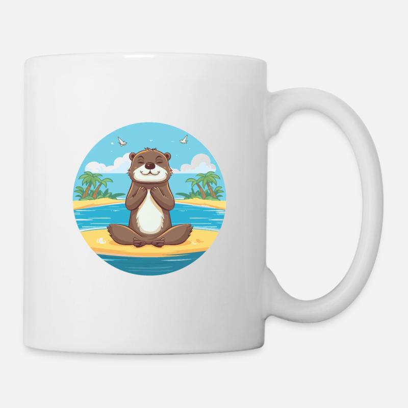 Otter Cartoon Yoga Beach Summer Illustration - Mug blanc - blanc