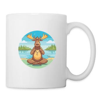 Elchkarikatur Yoga Strand Sommer Illustration - Tasse - Weiß - Rechts