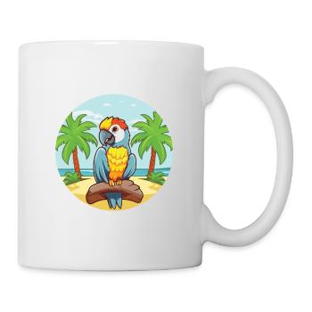 Papageien-Karikatur-Yoga-Strand-Sommer-Illustration - Tasse - Weiß - Rechts