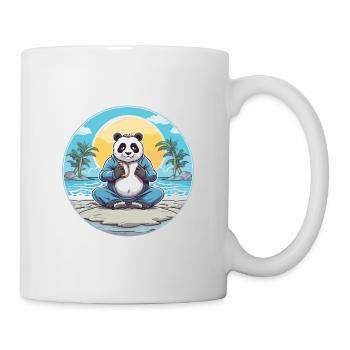 Panda-Karikatur-Yoga-Strand-Sommer-Illustration - Tasse - Weiß - Rechts