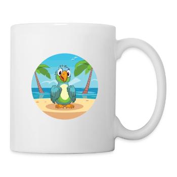 Papageien-Karikatur-Yoga-Strand-Sommer-Illustration - Tasse - Weiß - Rechts