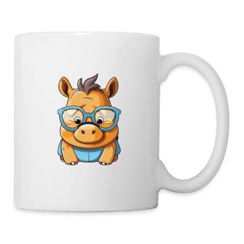 Nashorn trägt Brille Karikatur Kawaii Illustration - Tasse - Weiß - Rechts