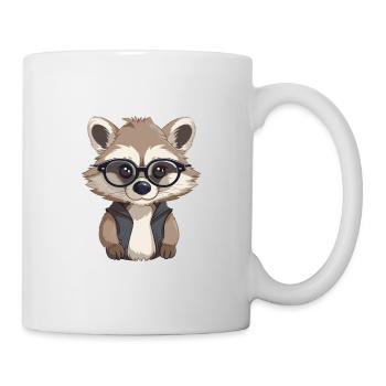 Raccoon With Glasses Cartoon Kawaii Illustration - Mug - white - Right