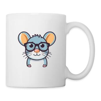 Ratte trägt Brille Karikatur Kawaii Illustration - Tasse - Weiß - Rechts