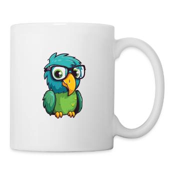 Papagei mit Brille Cartoon Kawaii Illustration - Tasse - Weiß - Rechts
