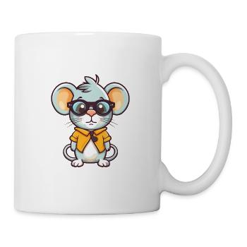 Maus mit Brille Cartoon Kawaii Illustration - Tasse - Weiß - Rechts