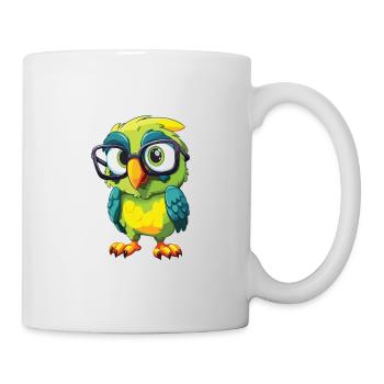 Papagei mit Brille Cartoon Kawaii Illustration - Tasse - Weiß - Rechts