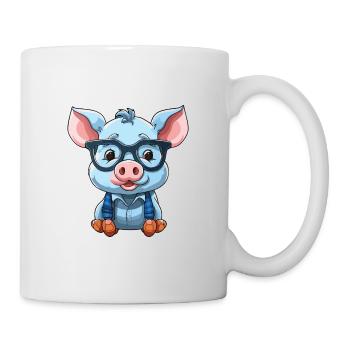 Cochon portant des lunettes Dessin animé Kawaii Illustration - Mug blanc - blanc - Droite