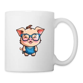 Cochon portant des lunettes Dessin animé Kawaii Illustration - Mug blanc - blanc - Droite