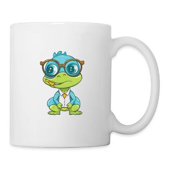 Lizard Wearing Glasses Cartoon Kawaii Illustration - Mug - white - Right