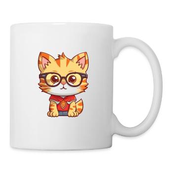 Kätzchen mit Brille Cartoon Kawaii Illustration - Tasse - Weiß - Rechts