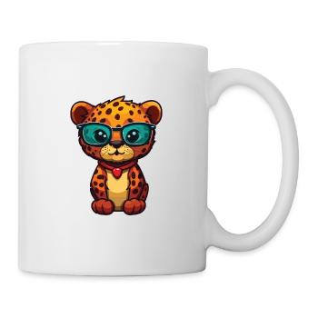 Jaguar trägt Brille Cartoon Kawaii Illustration - Tasse - Weiß - Rechts