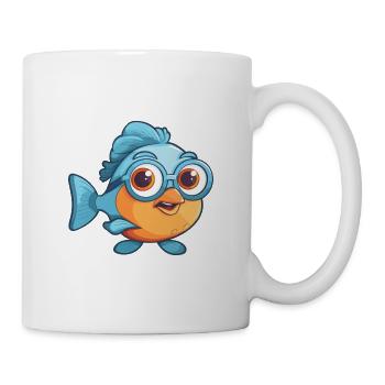 Fisch mit Brille Karikatur Kawaii Illustration - Tasse - Weiß - Rechts