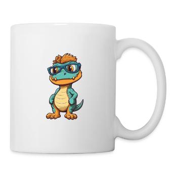 Dinosaur With Glasses Cartoon Kawaii Illustration - Mug - white - Right