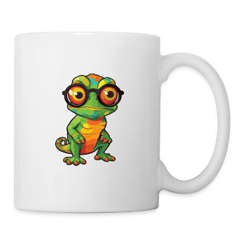 Chameleon With Glasses Cartoon Kawaii Illustration - Mug - white - Right