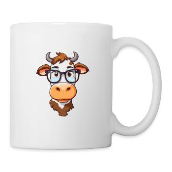 Kuh trägt Brille Cartoon Kawaii Illustration - Tasse - Weiß - Rechts