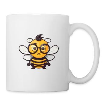 Biene trägt Brille Karikatur Kawaii Illustration - Tasse - Weiß - Rechts